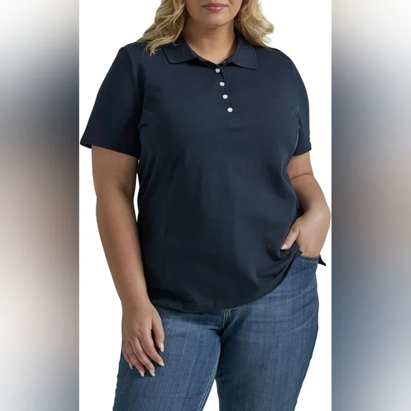 Riders by Lee Tops Womens Plus Size Short Sleeve Polo Shirt